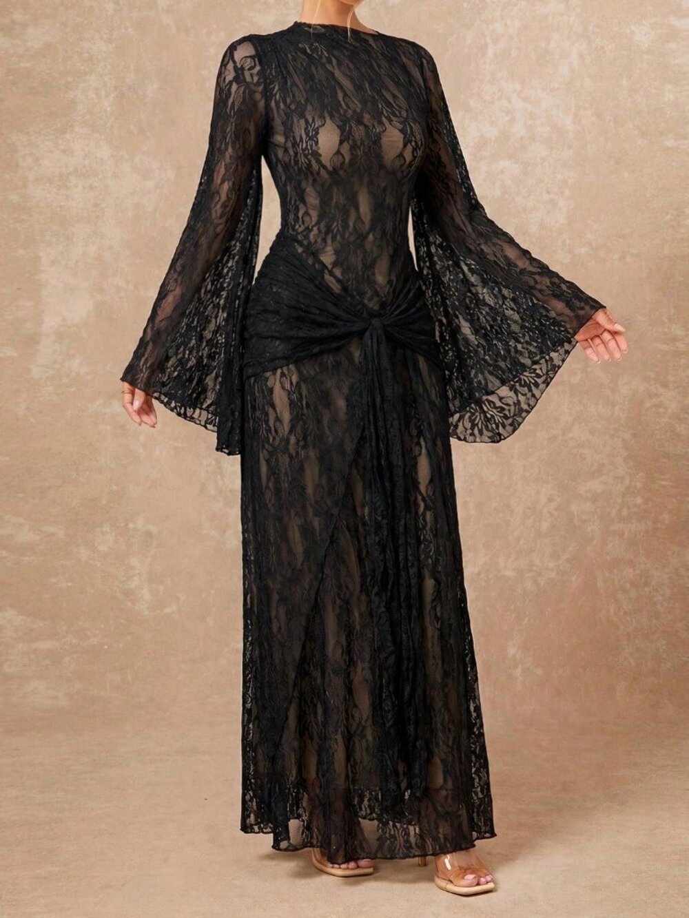 Black Elegant Women's A-line Dress - Picture 9 of 9